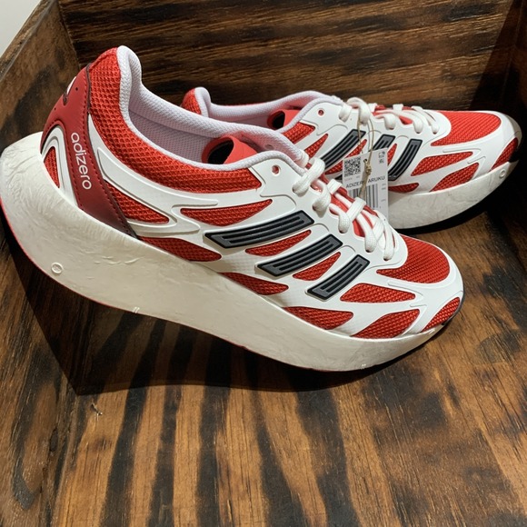 adidas Adizero Aruku Running Shoes Mens 9 White Pure Ruby JI0308 - Picture 4 of 8